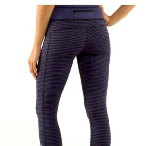 Lululemon Pace Queen Cadet blue black stripe leggings Rare Size 4